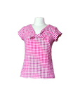 women linen sleeveless top, short sleeves. gingham pink