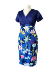 Dhá Thonn - Contrast Floral Dress, cotton and lycra, blue bodice and floral print skirt