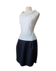 Sleeveless white linen women top with wide cowl neck