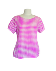 Poirín - Pink Gingham Round-Neck Top, short sleeves