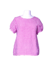 Poirín - Pink Gingham Round-Neck Top, short sleeves