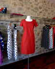 Dóchas - Denim Semi-Fitted Red Dress, Cotton and lycra mix, Dressy daywear or smart casual
