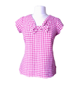 women linen sleeveless top, short sleeves. gingham pink