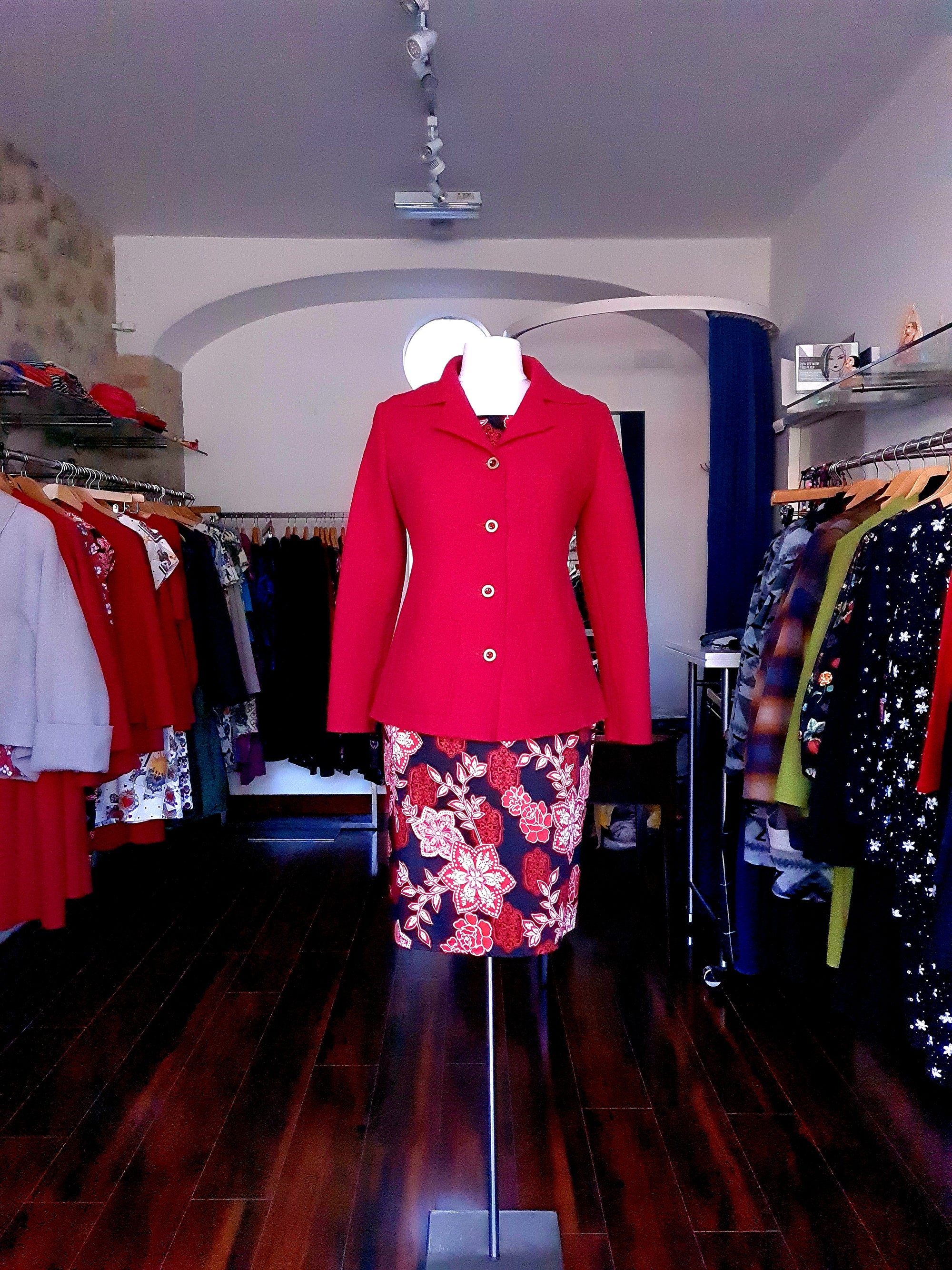 Red fitted wool coat for women from Sheila Considine