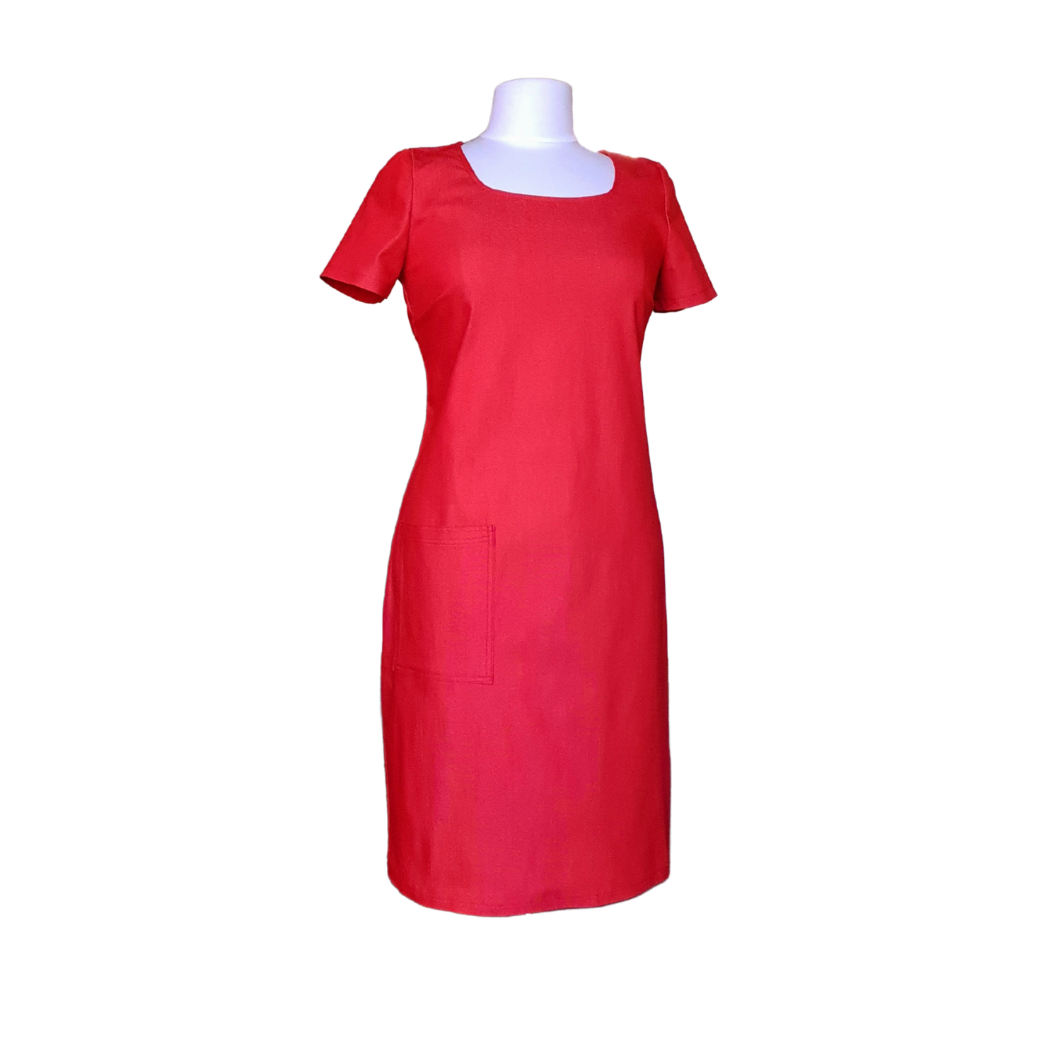 Dóchas - Denim Semi-Fitted Red Dress, Cotton and lycra mix, Dressy daywear or smart casual