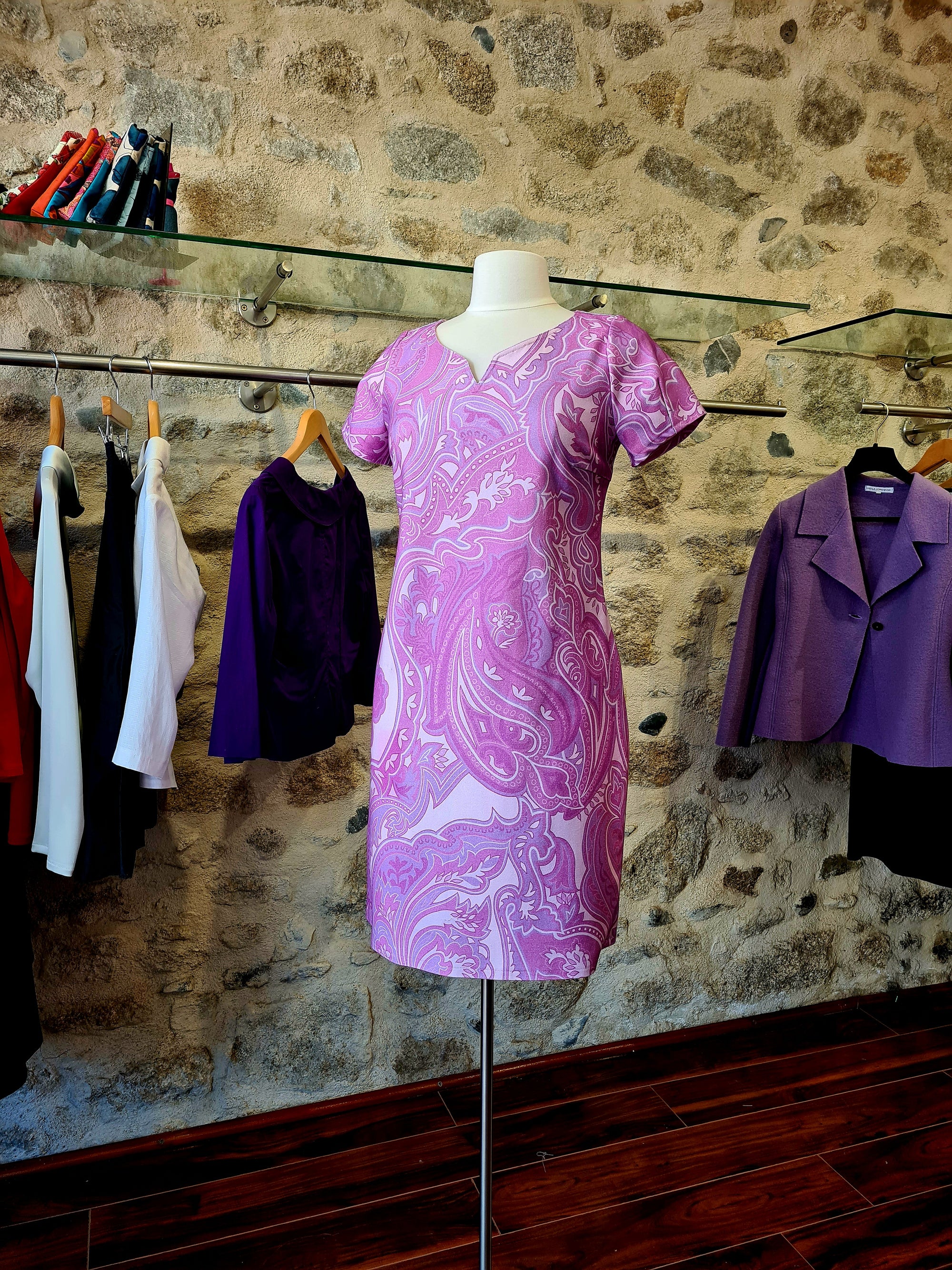 Shona -  Paisley Print Pink Dress, cotton with lycra