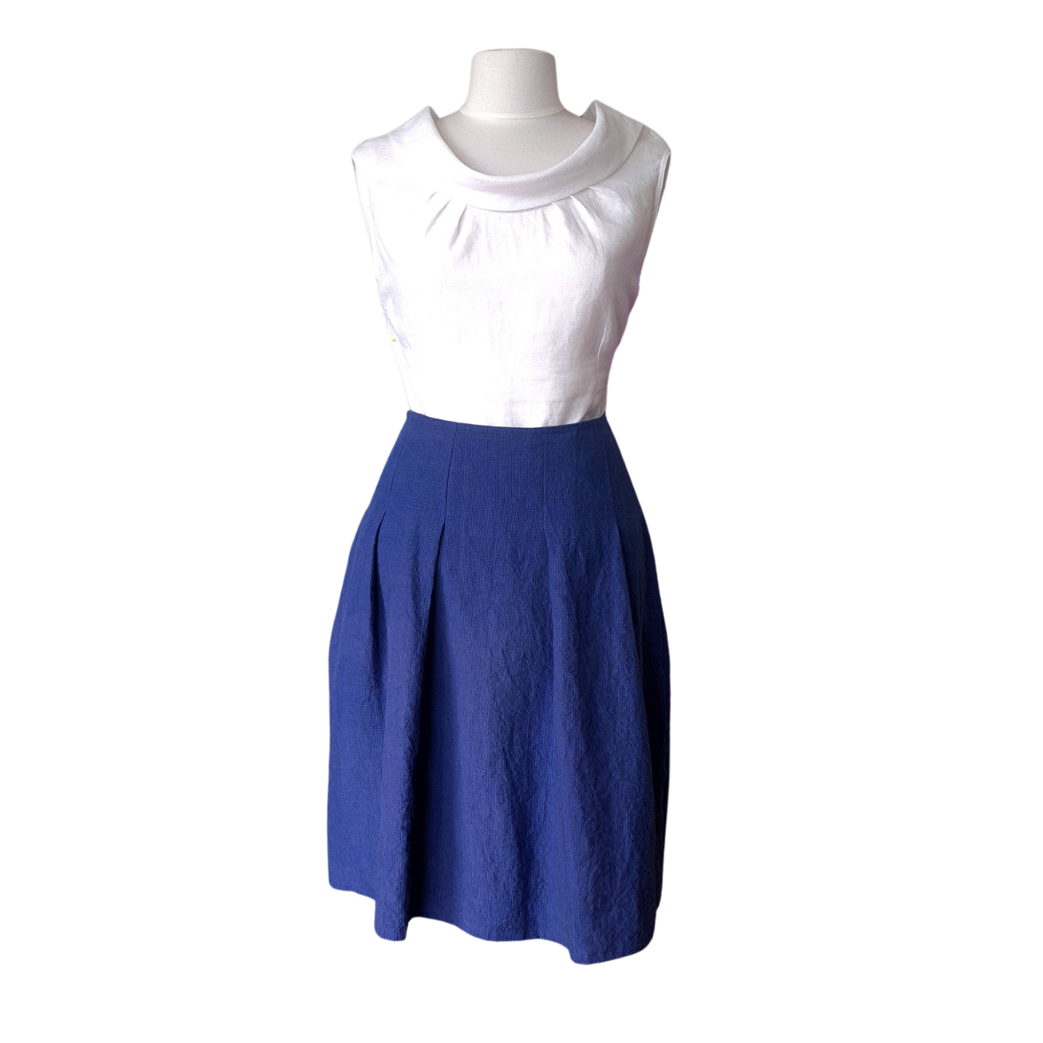 linen pleated blue skirt