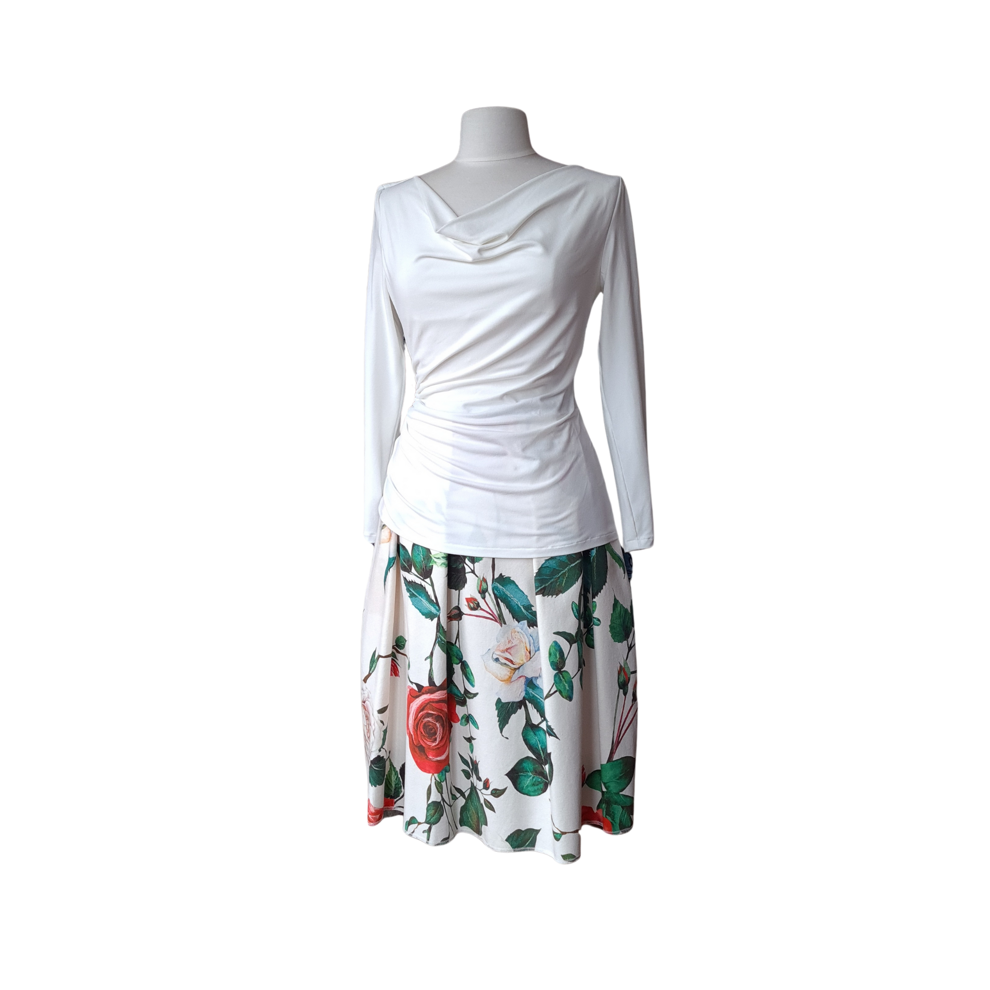 Mara - Jersey Cowel-Neck White Women Top Long Sleeves